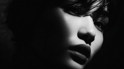 Medium shot of a monochrome portrait with high contrast emphasizing shadows and highlights for a dramatic timeless mood.