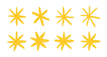 Star crayon pencil chalk hand drawn background sketch color. Yellow crayon star collage sticker doodle element.