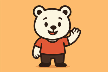 Fototapeta premium Cute Bear Character Illustration Waving on Yellow Background