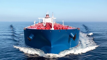 Aerial view of Oil tanker underway towards open sea. Crude oil tanker ship, a merchant ship specially designed for chemical products transportation. 

