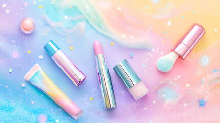 A cute cosmetic-themed background, perfect for use as a decorative backdrop or wallpaper.