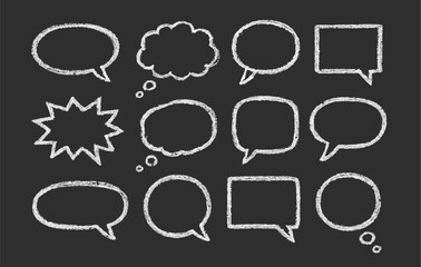 Speech bubbles doodle drawn crayons. Pencil talk speech cloud balloon box dialogue message vector icon