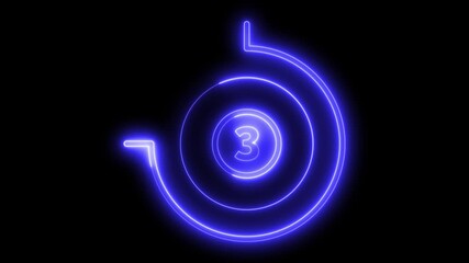 Glowing blue neon spiral animation with a pulsing number three centered on a dark background, countdown, opener, technology, futuristic, or digital interface - Powered by Adobe