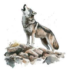 Wolf Howling Loudly, clipart vector in watercolor style with flowing brushwork, isolated on a white background. © brixel