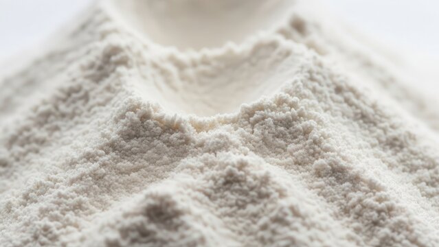 White powder mound close-up, isolated on white background