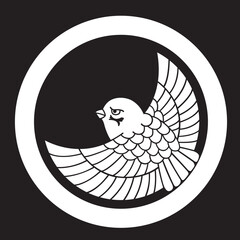 日本の伝統的な家紋「雀」のイラストです