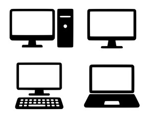 Fototapeta premium 4 computer illustrations, silhouettes, transparent background