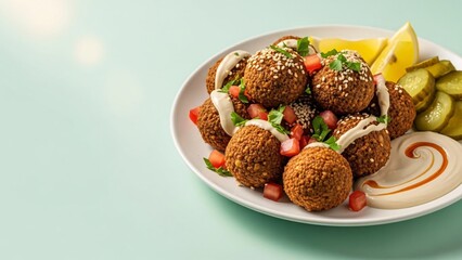 A delicious plate of crispy falafel with fresh toppings