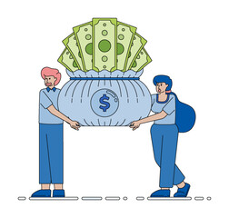 Banking and finance world featuring a money bag full of cash to represent rewards letters and valuable long term investment ideas. cartoon vector illustration for flyer, banner, website, brochure, ads