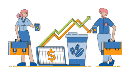 coffee economy concept showing profitable business efficiency and steady economic growth through simple visuals. cartoon vector illustration for flyer, banner, website, brochure, ads, promotion