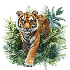 watercolor of Tiger Prowling Carefully, vector, isolated on a white background. © brixel