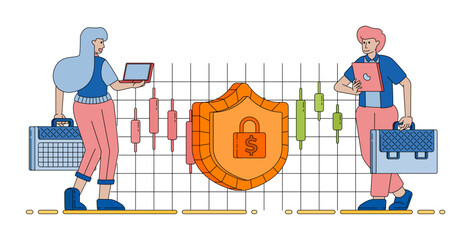 secure investment and trusted banking system showing strong financial protection and guaranteed safety features. cartoon vector illustration for flyer, banner, website, brochure, ads, promotion