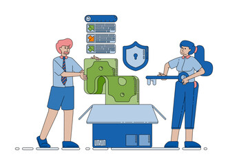 donation box service concept featuring secure protection, charity support, job aid, and community help elements Vector Cartoon