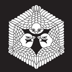 日本の伝統的な家紋「雀」のイラストです