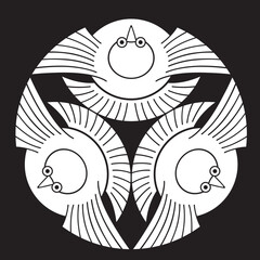 日本の伝統的な家紋「雀」のイラストです