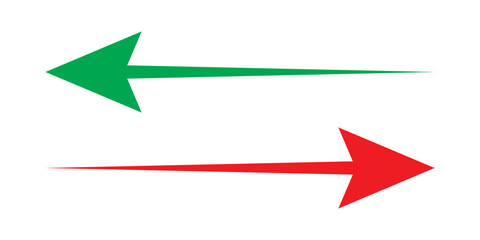 Red and Green arrows icon. long arrows icon pointing to right and left side. Red and Green long arrows icon. long arrow icon isolated on white background.