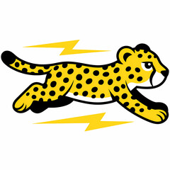 Cartoon Cheetah Running Fast with Lightning Bolts - Dynamic Animal Illustration for Sports and Speed Themes, Copy Space for Design
