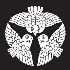 日本の伝統的な家紋「雀」のイラストです