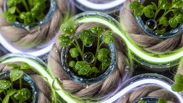 Hydroponic Wool Fibers with Microgreens in Neon Aquaponic System