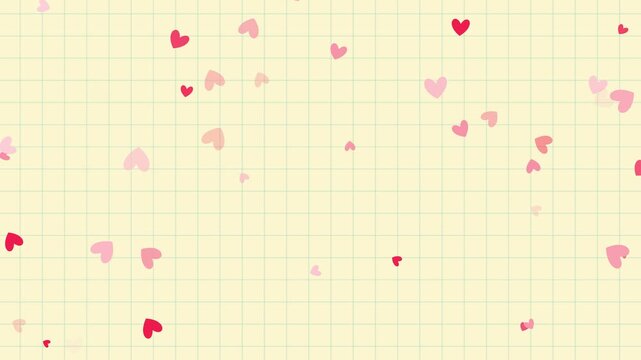 valebtines day hearts on note paper sheet animation, valentine celebration retro social media motion background