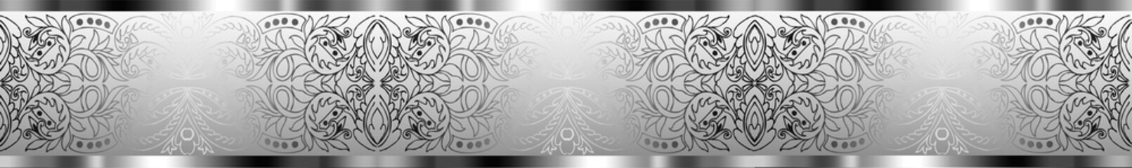 Silver metallic ornamental border with floral baroque patterns © MonTeArt