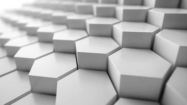 Abstract white geometric hexagon pattern background with modern 3D honeycomb structure.

