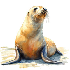 watercolor of Sea Lion Raising Flipper, isolated on a white background. © brixel