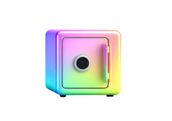 Rainbow Holographic Safe Box with Combination Lock and Open Door Isolated on Transparent Background