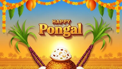 Traditional Indian Festival Setup With Blank Canvas and Pongal Decorations