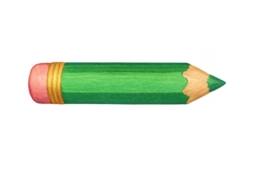 Green pencil with eraser for writing and drawing