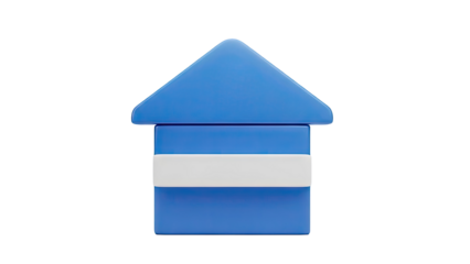 3D Blue and white house icon on transparent background