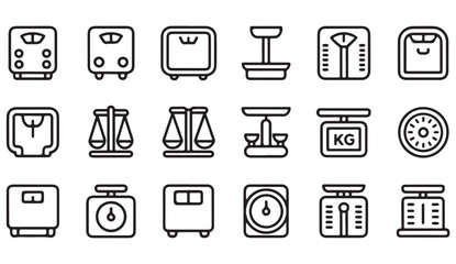 Digital and Analog Scale Linear Icons in Minimal Outline Style