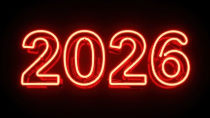 2026 Red Neon Lights on Black Background - New Year Concept