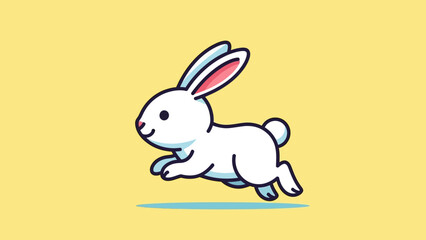 Fototapeta premium White Cartoon Rabbit Running with Ears Up.