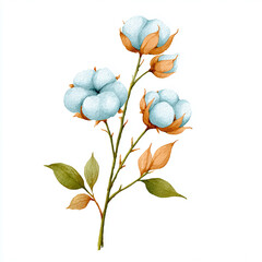 Watercolor illustration of cotton flowers on a white background.