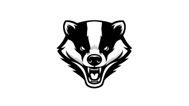 Aggressive Badger Head Illustration Black White.