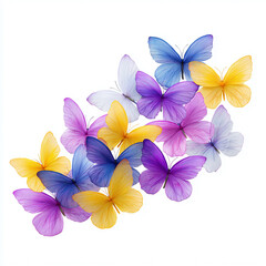 Colorful butterflies in a beautiful arrangement on white.