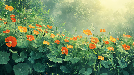 A beautiful floral scene featuring colorful and delicate flowers in a natural setting