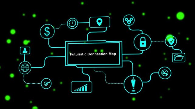 Futuristic Connection Map with Networked Icons and Abstract Bokeh Lights image photo.