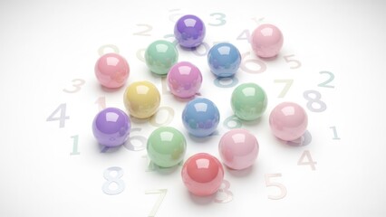Colorful Pastel Spheres and Numbers on a White Background