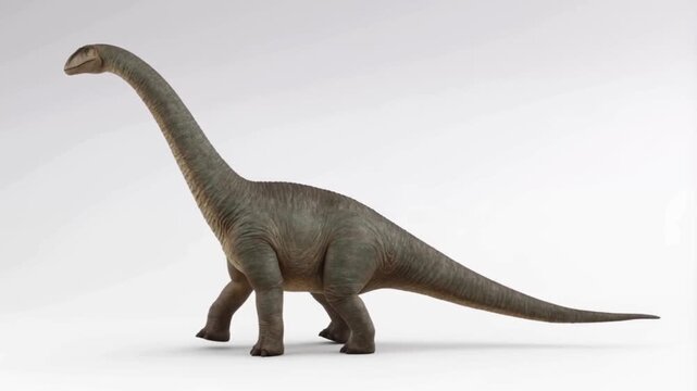Ultra-Realistic Cinematic Brachiosaurus Dinosaur Standing and Walking Slowly on a Pure White Isolated Studio Background with Detailed Skin Texture and Natural Body Movement