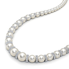 Obraz premium Luxury White Gold Necklace with Diamonds and Pearls 3D Render on Clean White Background