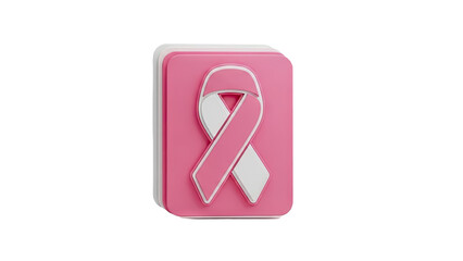3D Pink Ribbon Icon for Breast Cancer Awareness on transparent background