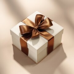 Obraz premium Gift box with brown ribbon elegant present