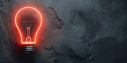 Red Glowing Lightbulb with Cracked Texture on Dark Concrete Wall Background