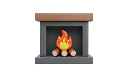 3D Fireplace with Burning Logs on transparent background