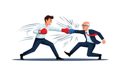 Obraz premium Two businessmen wearing boxing gloves engage in a fierce fight representing intense corporate competition and workplace conflict resolution.