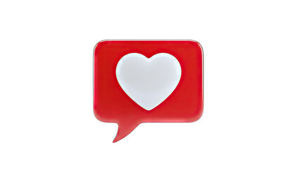 3D Red Speech Bubble with White Heart Icon on transparent background