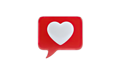 3D Red Speech Bubble with White Heart Icon on transparent background