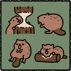 Woodland Beaver Character Illustration Set